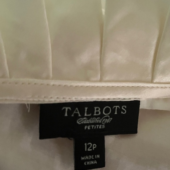 Talbots White Silk Button Down Ruffle Neck Blouse Sz 12P - Picture 4 of 8
